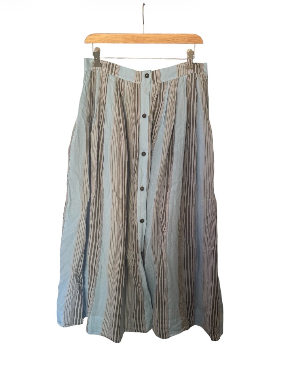 Three Graces London Button-Front Striped Maxi Skirt - Blue & Brown